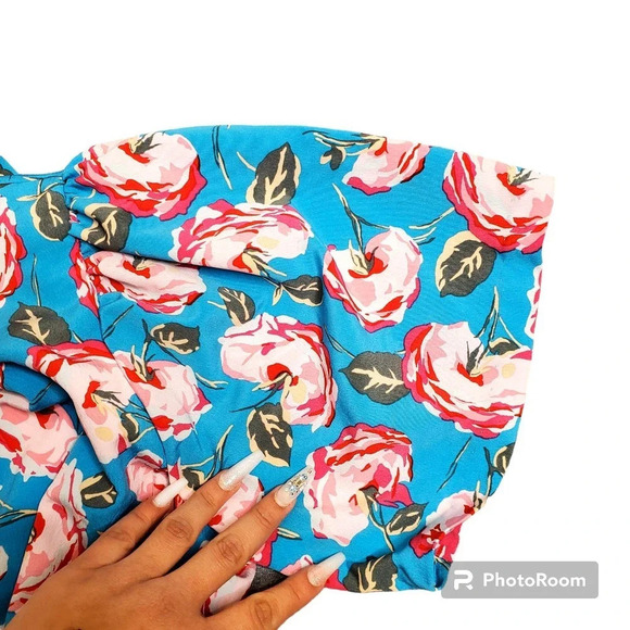 Betsey Johnson Rose print Blue Fit & Flare Dress - Picture 6 of 7